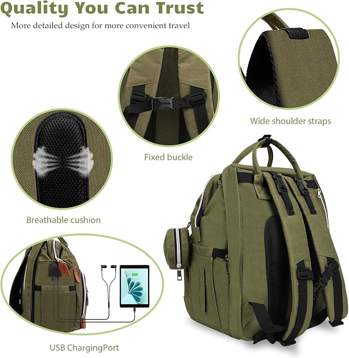 Diaper Bag Backpack for New Parents, Large Capacity Baby Travel Bag with Bottle Holders, Multiple Compartments (Green) - Image 7
