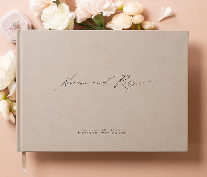 Personalized Guestbook in Taupe - Premium Custom Modern Guest Book for Wedding Reception, Birthday Party or Events w/Bookmark Blank Pages for Signing 11.5 x 8.5 inches - Image 2