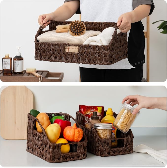 GRANNY SAYS Wicker Baskets for Organizing, Waterproof Basket for Shelves | Wicker Storage Baskets for Pantry, Open Front Basket for Shelves, Kitchen Storage Baskets, Decorative Basket for Home Decor - Image 3