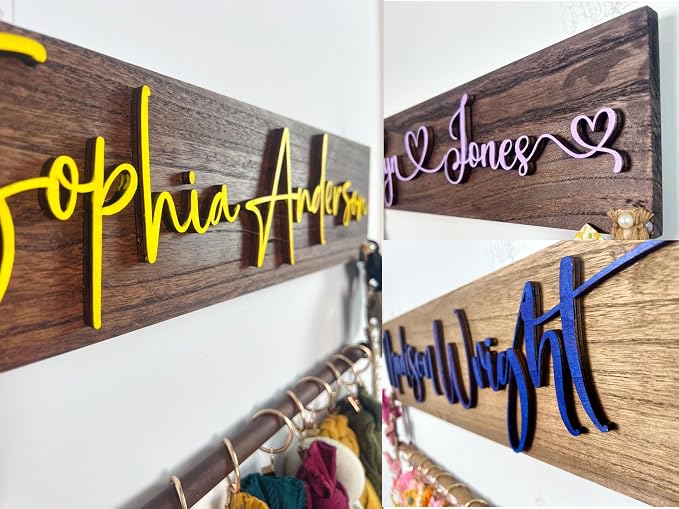 Personalized bow holder for girls hair bows with 3D wooden name,Custom name hair bow organizer for girls,Personalized baby girl gifts,Girl nursery decor,Baby shower gifts for girls - Image 5