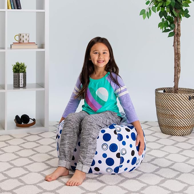 Posh Stuffable Kids Stuffed Animal Storage Bean Bag Chair Cover - Childrens Toy Organizer, Medium 27" - Canvas Bubbles Blue and White - Image 4