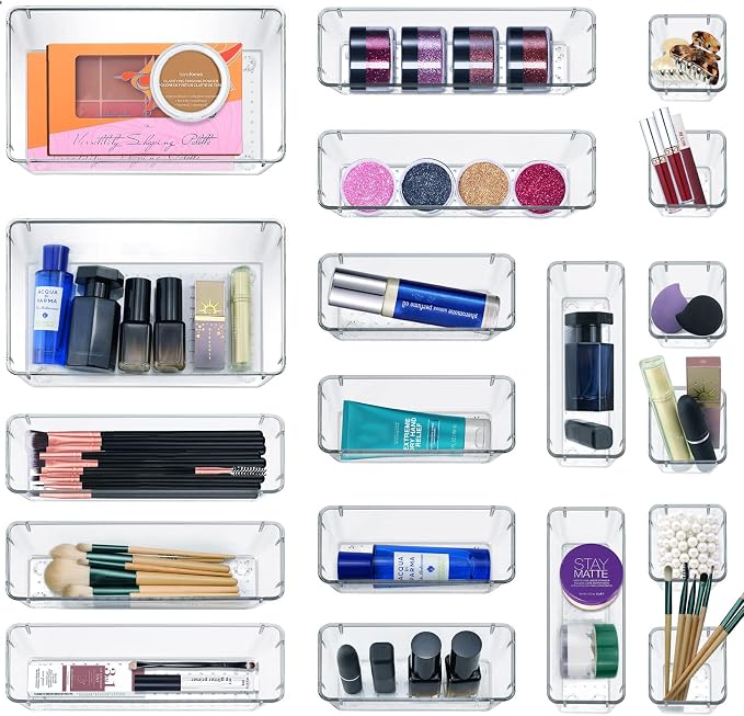 25 Piece - Non-Slip Drawer Organizer Bin Set- Clear bins with stick on non slip pads - Image 7