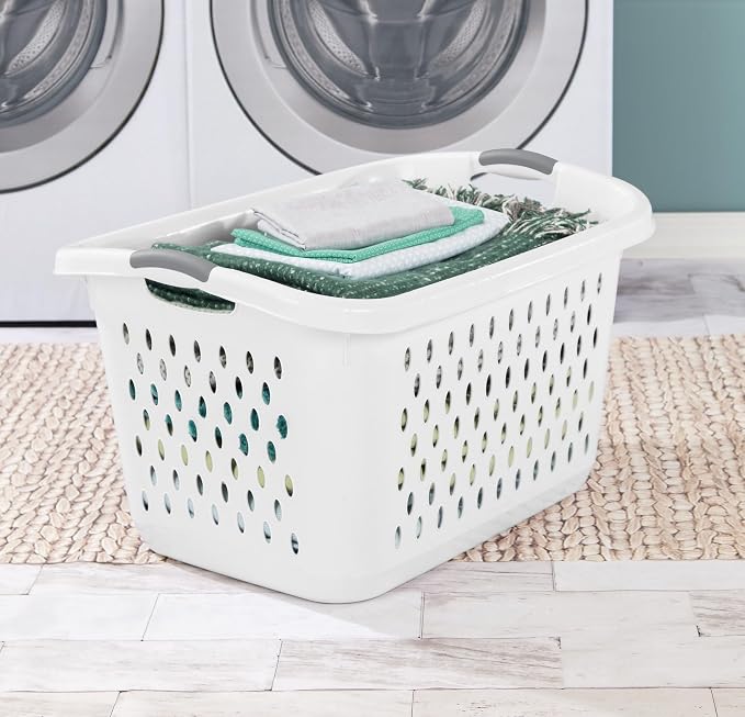 (2 Pcs) 2.7 Bushel Extra Large Plastic Laundry Basket with 2 Carry Handles, For use in the Laundry Room, Dorm Room or Bedroom，White - Image 2
