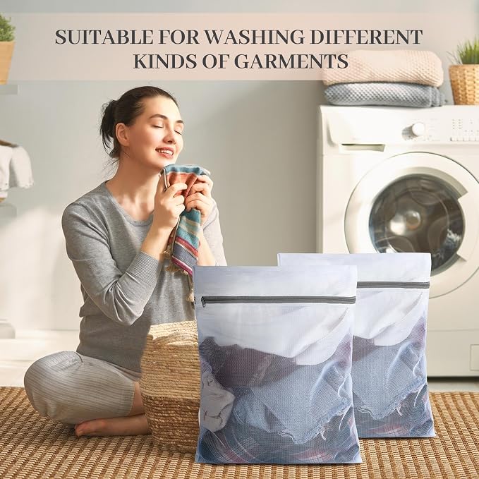 Nuenen 50 Pcs Mesh Laundry Wash Bags with Zipper Machine Washable Lingerie Bags for Washing Delicates Clothes Garment Underwear Blouse Hosiery Socks Travel (16 x 20 Inches,Gray) - Image 6