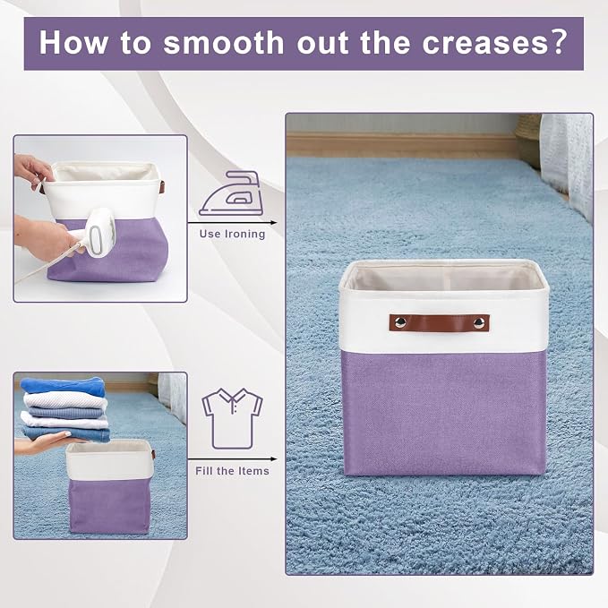 Collapsible Fabric Storage Cubes 11x11 Cube Storage Bins, 4 Pack Closet Baskets Box with Handles for Organizing, Shelf, Toys, Clothes, Home, Office, Nursery (Purple&White) - Image 5