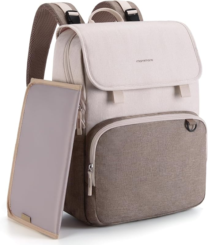 mommore Diaper Bag Backpack Unisex Baby Bag Large Diaper Bag with Changing Pad, Insulated Pockets, Stroller Buckles, Durable Travel Backpack with Luggage Strap by mommore
