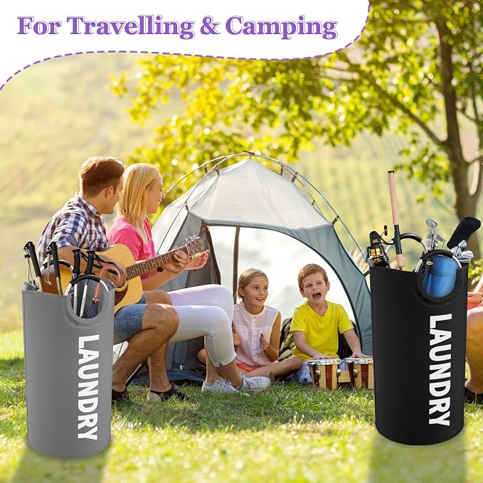 2Pcs Folding Clothes Basket with Handles, Large Laundry Basket for Family | IHOMAGIC 95L Stand-alone Dirty Clothes Hamper, Portable Laundry Bin, Storage Basket for Hotel, Dorm, Apartment, Grey+Black - Image 7