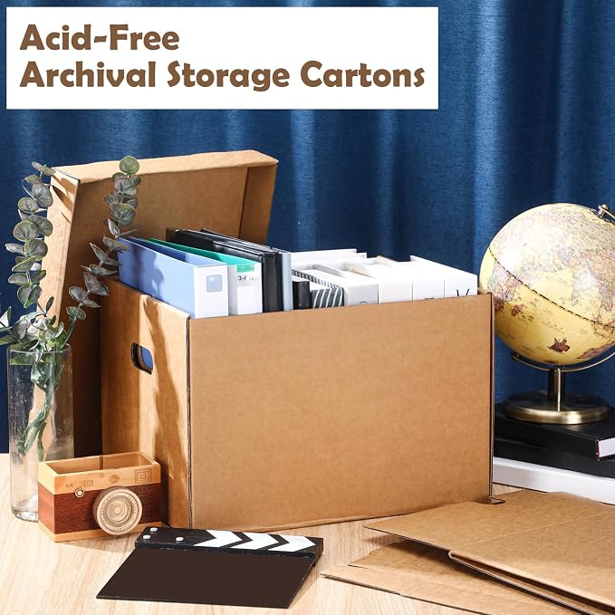 5 Pcs 15 x 12 x 10 Inch Acid Free Archival Record Storage Cartons Bulk Acid Free Box Buffered Corrugated Board Photo Storage Box for Storing Documents Magazines Photos Cards Prints (Kraft) - Image 4
