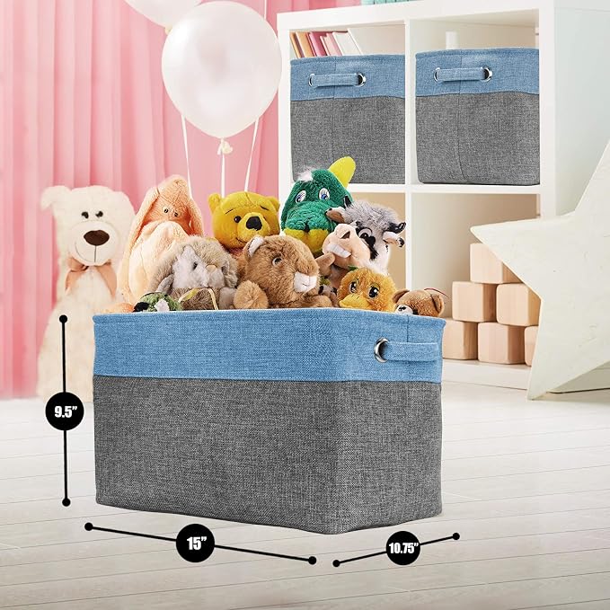 Sorbus Cubby Storage Organizer 15 Inch - Big Sturdy Collapsible Storage Bins with Dual Handles - Foldable Baskets for Organizing - Decorative Storage Bins for Shelves at Home & Office - 3 Pack| Aqua - Image 2