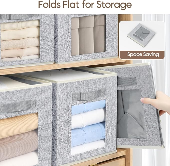 Foldable Storage Cubes - Square Organizer with Window, Decorative Baskets for Organizing, Fabric shelf Basket for Clothes, 11 Inch Closet Storage Cubes, Set of 12, Light Grey - Image 8