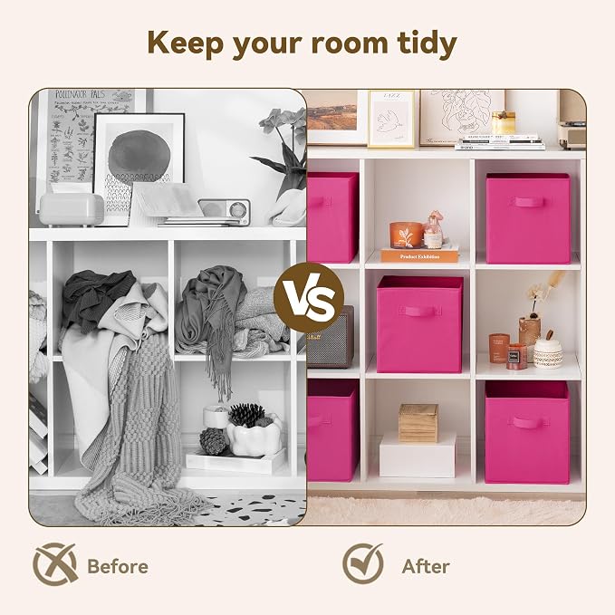 GRANNY SAYS 11 Inch Cube Storage Bin, Cube Organizer Bins, Rose Red, 6-Pack | Collapsible Storage Boxes with Thickened Base Plate, Sturdy Handles, Decorative Baskets for Shelves, Closet - Image 5