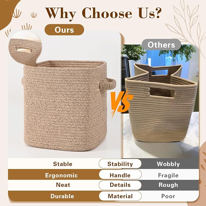 12 Inch Storage Cubes, 3 Pack Cube Storage Bins for Organizing, Cotton Rope Woven Baskets for Shelves, Bathroom, Kids Room, Closets, Baby Nursery - Image 7