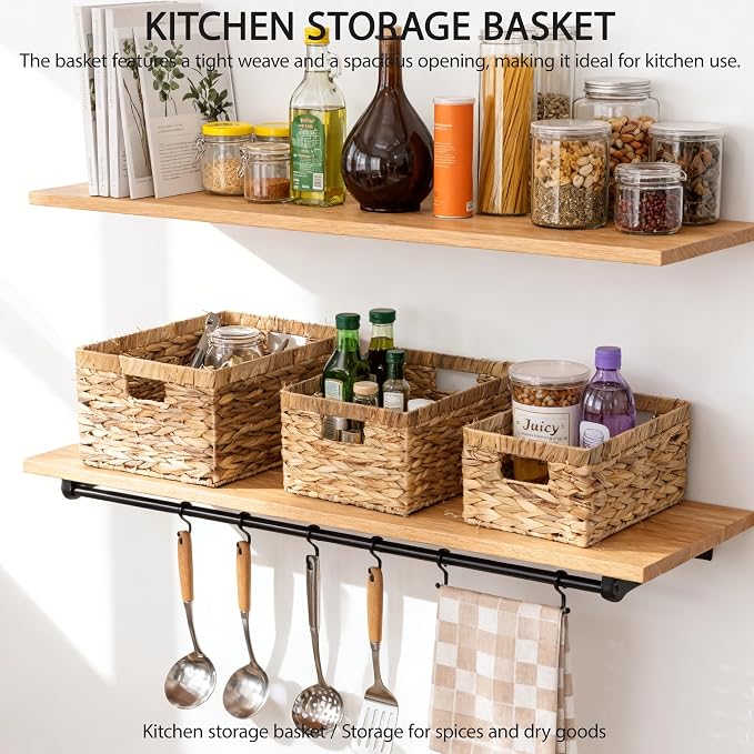 Storage Baskets,Woven Natural Water hyacinth Box with Handle,Kingwillow.(Set of 3) - Image 6