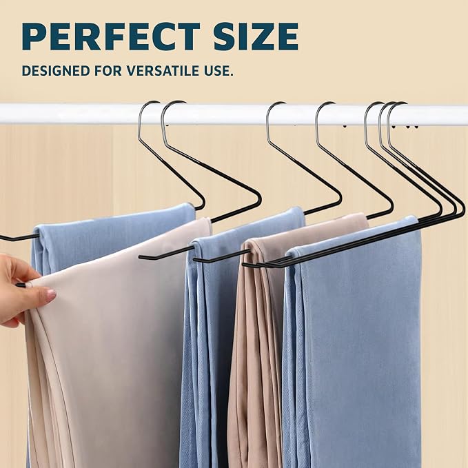 Lifemaster Metal Pants Hanger Set - 30 Pieces Elegant Non-Slip Closet Space Saving Hanger Set for Pants, Trouser, Blankets, and Jeans with Rubber Coating and Open Ended Sleek Design - Black - Image 3