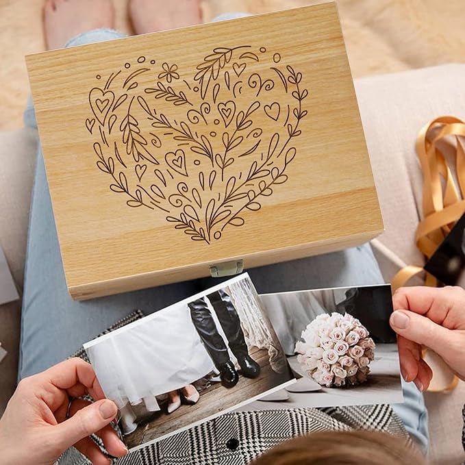 EXISTING Memory Box for Keepsakes, Heart Wooden Box with Hinge Lid | Woodblock Heart Laser Cut Wooden Storage Box, Large Keepsake Boxes Block for Keepsack Memory - Store Jewelry, Toys, Photos - Image 6