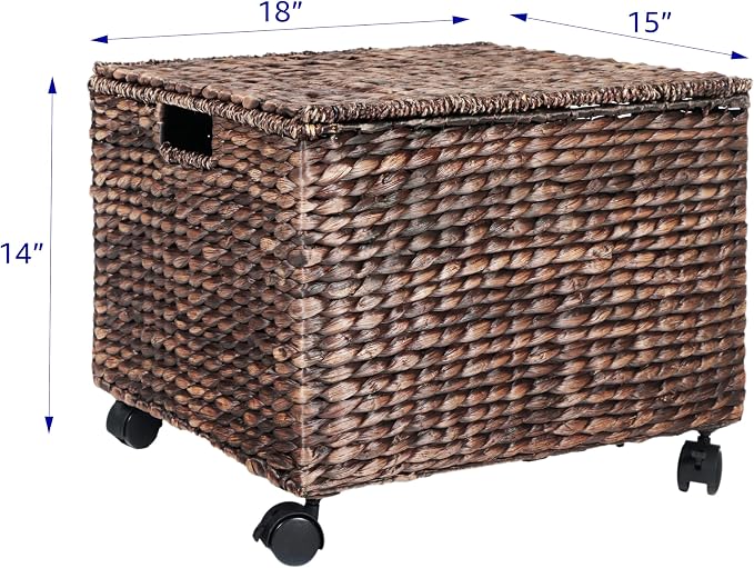 Trademark Innovations Rolling File Box Wicker File Cabinet Hanging File Baskets Water Hyacinth Storage Basket (Dark Brown) - Image 2