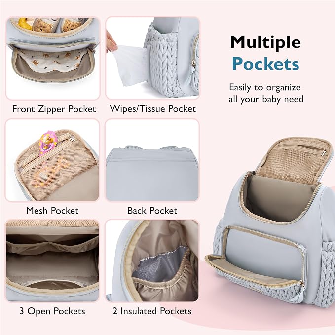 mommore Diaper Bag Backpack, Stylish Mini Baby Bag with Changing Pad | Insulated Pockets & Stroller Straps Small Diaper Backpack Compact Maternity Bag for Baby Essentials, Hospital & Daily Work - Image 5