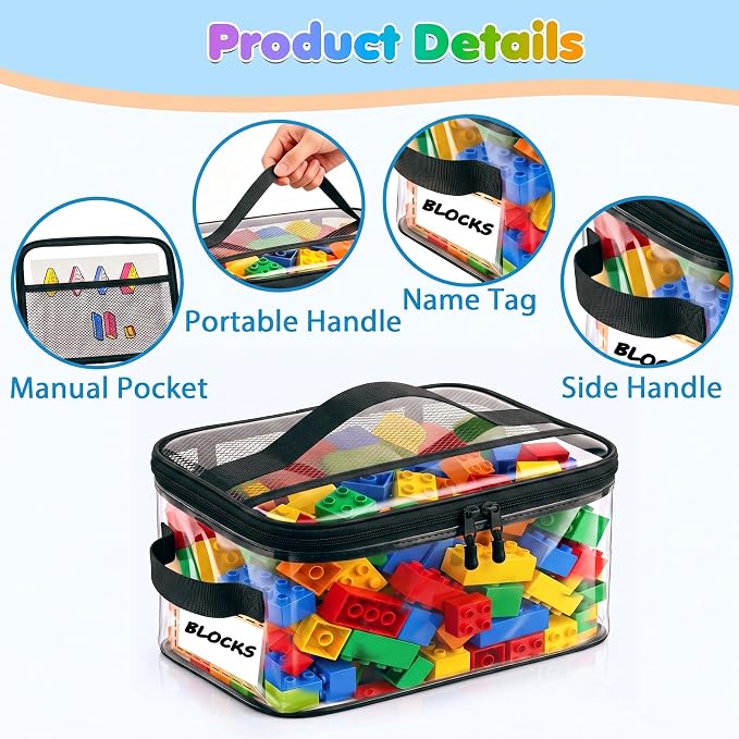 6-Pack Extra Large Clear Toy Storage Bags Transparent Waterproof With Zippers & Labels Durable Reusable Organizer for Blocks,Puzzles & Games - Image 6