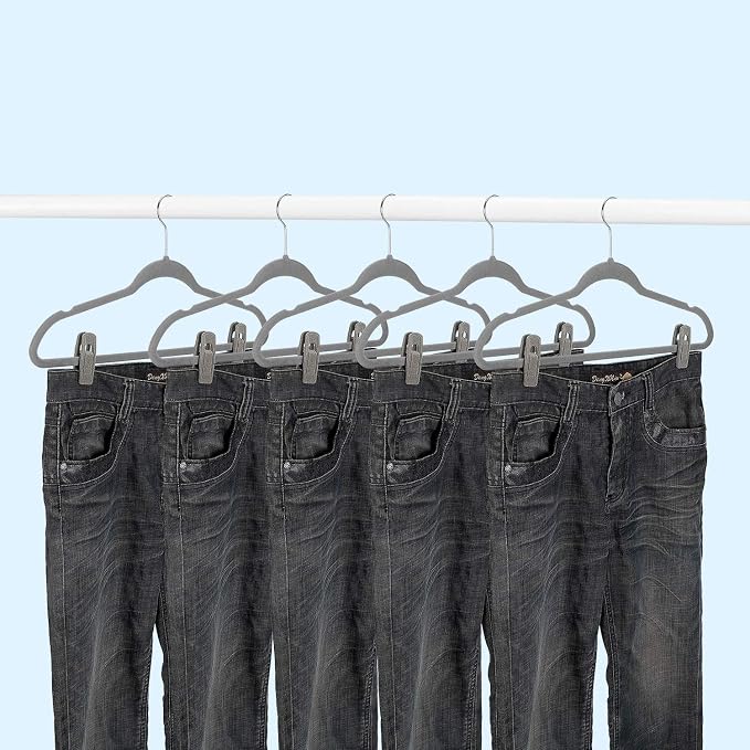 TOFIIGREM Grey Velvet Hangers Clips (80-Pack), Non-Slip Strong Velvet Hangers Clips for Velvet Skirt Hangers, Velvet Pants Hanger Velvet Clips Fit for Thin Velvet Clothes Suit Hangers - Image 7