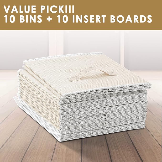Storage Cubes, 11 Inch Clothes Storage Bins with Dual Handles (10 Pack), Fabric Collapsible Storage Bins for Shelves Closet, Cubby Organizer Bins for Clothing Toys Blanket Magazines (Beige) - Image 7