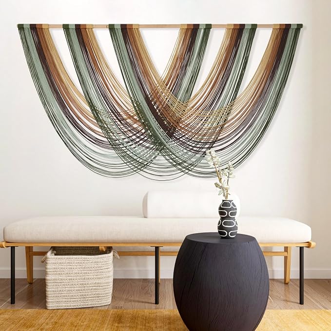 Macrame Wall Hanging Large Boho Wall Decor Yarn Wall Art Tapestry 57"W*31"L | Modern Home Decor, for Nursery Bedroom Decoration, Soft Fiber Art, Statement Wall Hanging, Ready To Hang by FLBER