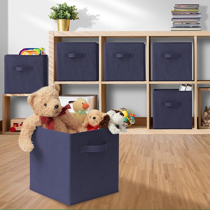 Casafield Set of 12 Collapsible Fabric Cube Storage Bins, Navy Blue - 11" Foldable Cloth Baskets for Shelves, Cubby Organizers & More - Image 5