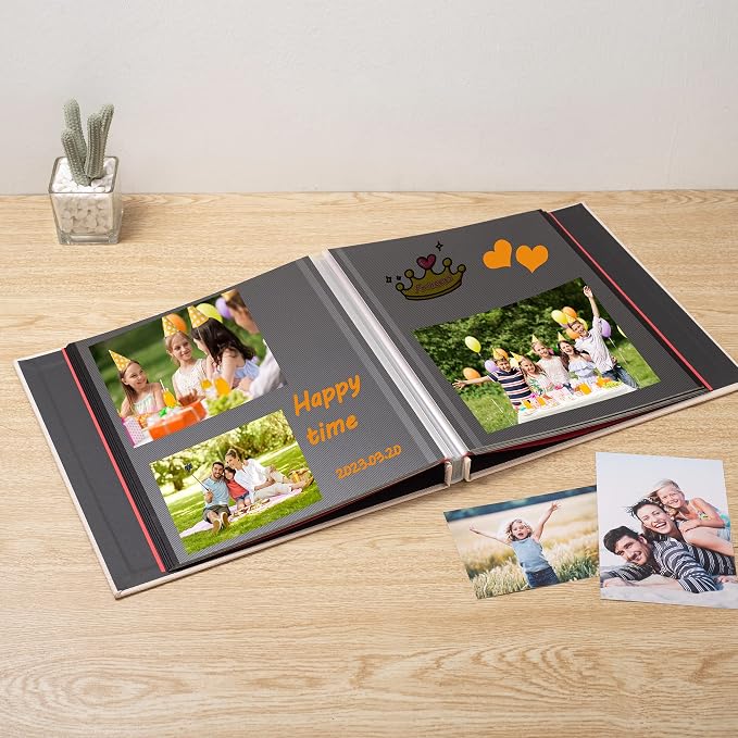 Large Photo Album Self Adhesive for 4x6 8x10 Magnetic Scrapbook Album DIY 60 Black Sticky Pages Linen Cover Photo Album(Beige) - Image 2
