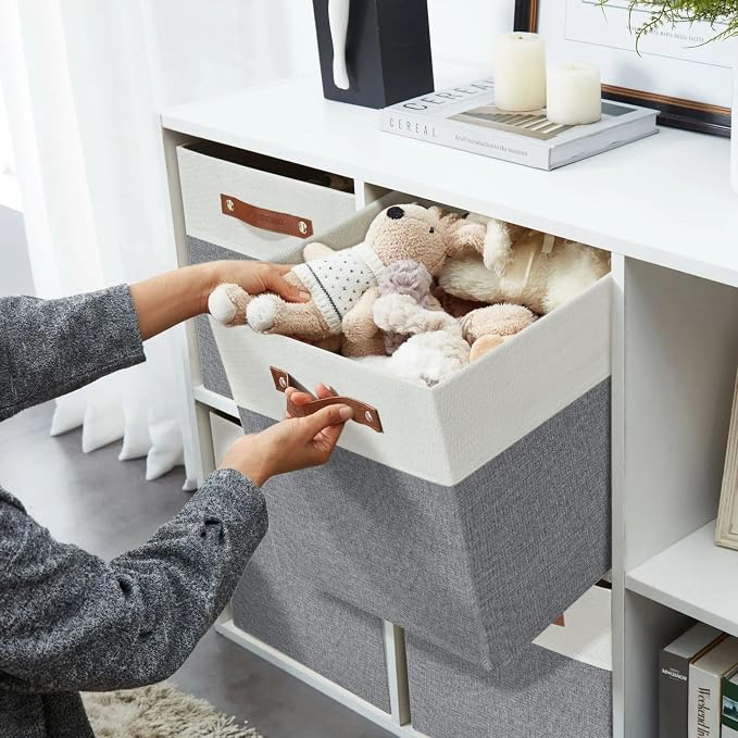 DECOMOMO Fabric Cube Storage Bins, Storage Baskets for Shelves 4 Pack | 13 inch Cube Storage Organizer for Kallax and Cubbies (Grey & White) - Image 3