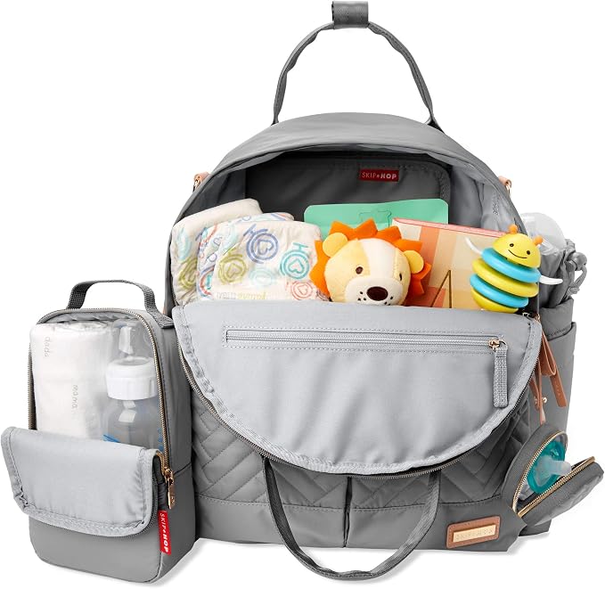 Skip Hop Diaper Bag Backpack: Suite 6-in-1 Diaper Backpack Set, Multi-Function Baby Travel Bag with Changing Pad, Stroller Straps, Bottle Bag and Pacifier Pocket, Dove Grey - Image 4