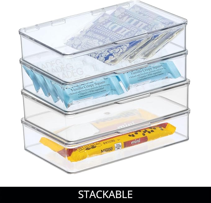 iDesign Plastic Stackable Hinged-Lid Storage Box - Set of 4 - Clear | Pantry or Kitchen Use - Image 4