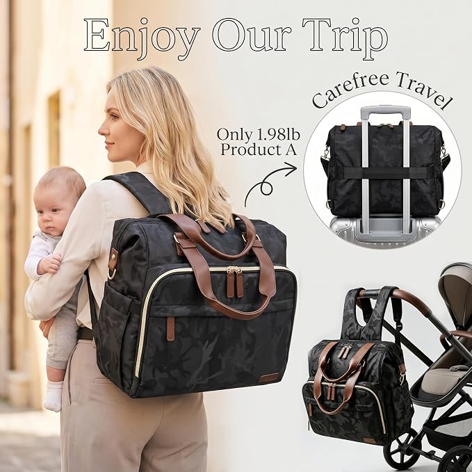 Diaper Bag Backpack Mommy Bag Large Capacity Diaper Backpack Travel Essential Baby Diaper Bag for Mom and Dad, Black (Camo Black) - Image 4