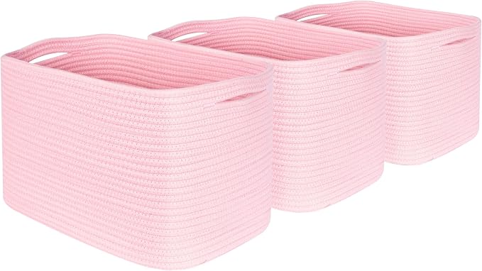 3-Pack Decorative Woven Storage Baskets for Shelves, Cube Bin Box for Organizing Books, Shoes, Dog Toys, Pantry Closet and Living Room Organizer, Soft Pink - Image 8