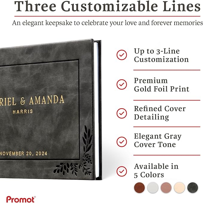 Personalized Hardcover Wedding Guestbook (Gray) | Elegant Wedding Keepsake Design, Premium Hardcover Construction, Smooth Lined Writing Pages, Perfect for Cherished Messages - Image 6