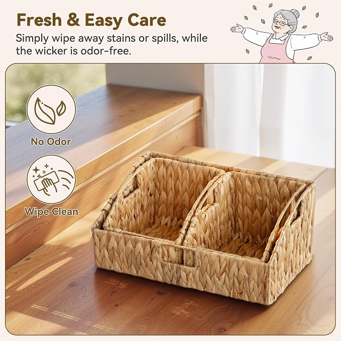 GRANNY SAYS Wicker Storage Basket, Wicker Basket with Handles, Trapezoid Woven Baskets for Shelves, Decorative Baskets for Home Decor, Water Hyacinth, 3 Pack - Image 4