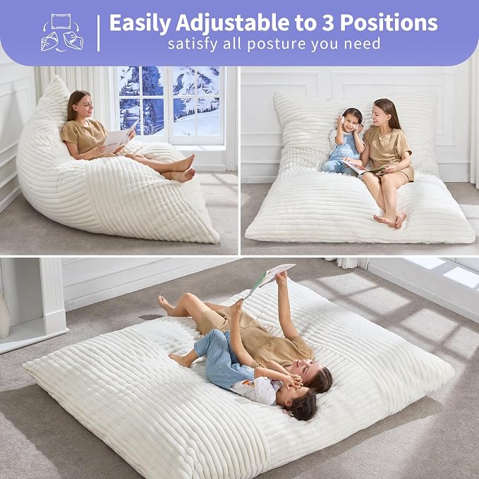 Hobestluk Adult Bean Bag Chair 3 in 1 Convertible Large Bean Bag Sofa | Striped White,Machine Washable,Removable Cover,Easy Convert And Install,Floor Bed,For Livingroom Bedroom - Image 3
