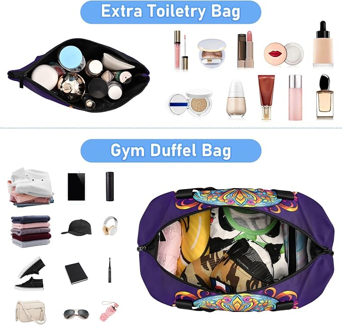 Travel Duffel Tote Bag Gothic Skull Sports Duffel Bag with Wet Pocket Weekender Overnight Bag for Women Men Gym Bag, Carry On Bag Hospital Bag for Labor and Delivery - Image 5