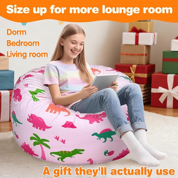 Lukeight Dinosaur Bean Bag Chair for Kids Teens Adults, Memory Foam Filled Floor Lounger, Washable Velvet Cover with Inner Liner, Beanbag Chair with Filling for Gaming and Reading, X-Large 30"D x 18"H - Image 5