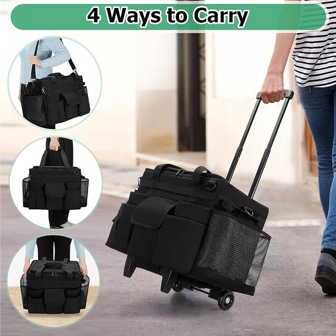 LoDrid Rolling Cleaning Caddy with Lid and Detachable Trolley, Black | Cleaning Supplies Organizer, Cleaning Caddy Cart on Wheels with Handle and Shoulder Strap for Housekeepers - Image 5