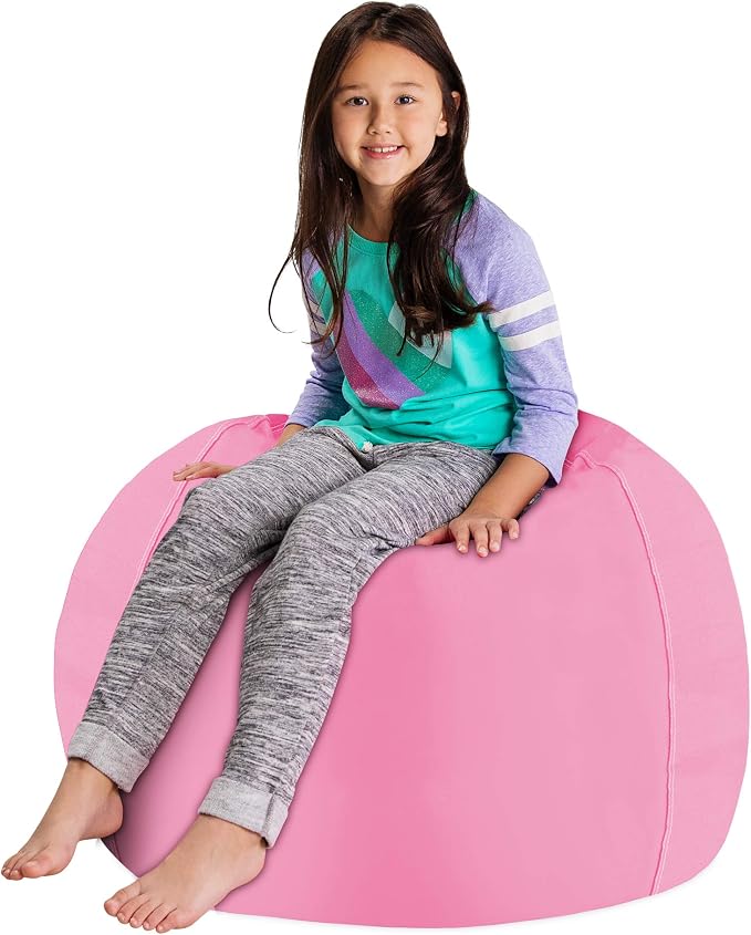 Posh Stuffable Kids Stuffed Animal Storage Bean Bag Chair Cover - Childrens Toy Organizer, Large 38" - Solid Pink - Image 4