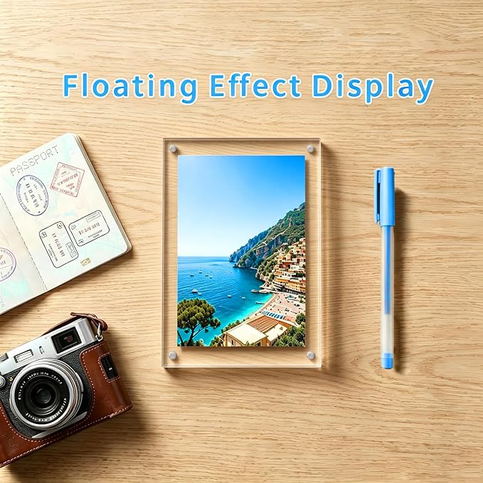 Meetu Acrylic Picture Frame 3.5 x 5 inch,2 Pack Clear Freestanding Double Sided 20mm Thickness Frameless Magnetic Photo Frames Desktop Display with Gift Box Package - Image 3