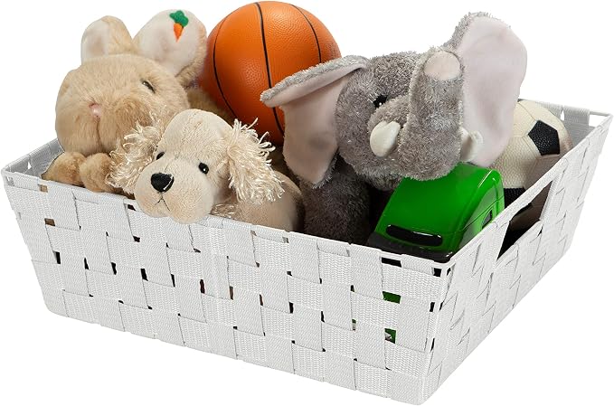 Simplify Large Shelf Woven Strap Tote | Decorative Storage Basket | Built in Handles | Organization | Closet | Bedroom | Bathroom | Nursery | Accessories | Toys | Gifts | 2 Pack | Heather Grey - Image 7