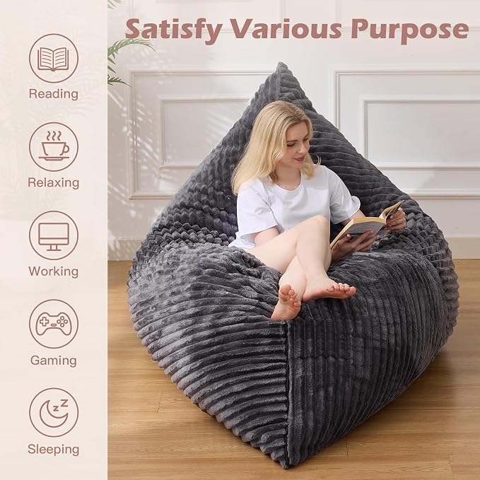 Bean Bag Chair, Giant Bean Bag Chair, 4 in 1 Convertible Beanbag Chairs for Adults with Removable Cover, Memory Foam Floor Cushions, Living Room, Bedroom, Dark Grey - Image 7