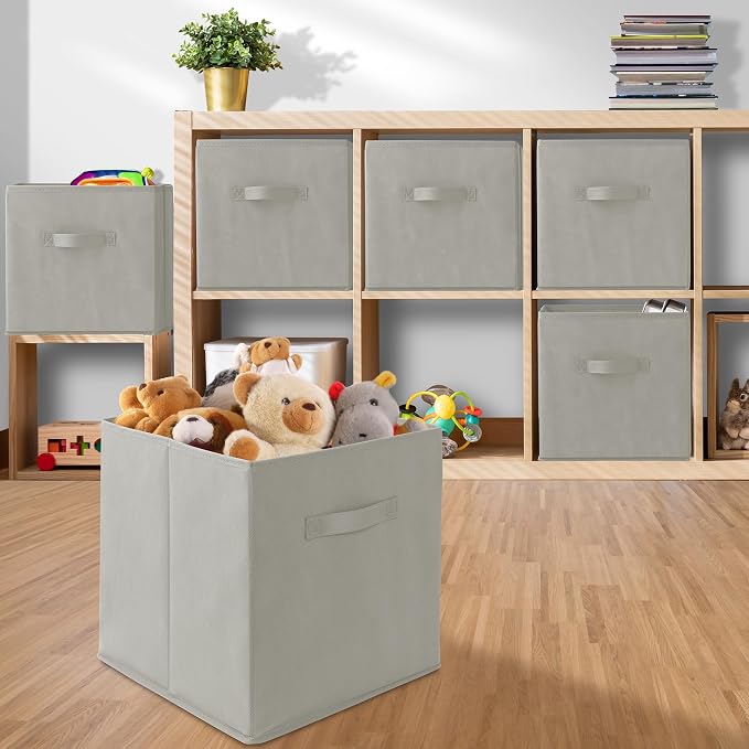 Casafield Set of 12 Collapsible Fabric Cube Storage Bins, Light Gray - 13" Foldable Cloth Baskets for Shelves, Cubby Organizers & More - Image 5