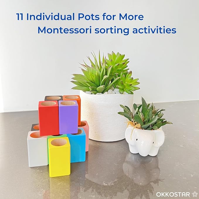 Wooden Crayon & Colored Pencil Holder, 11 Cups, Classroom (Large) | Montessori Color Sorting Caddy, 11 Beechwood Cups Plus 8 Bonus Stencils, Hold Crayons Pencils Markers, Toddler & Teacher Gift - Image 7