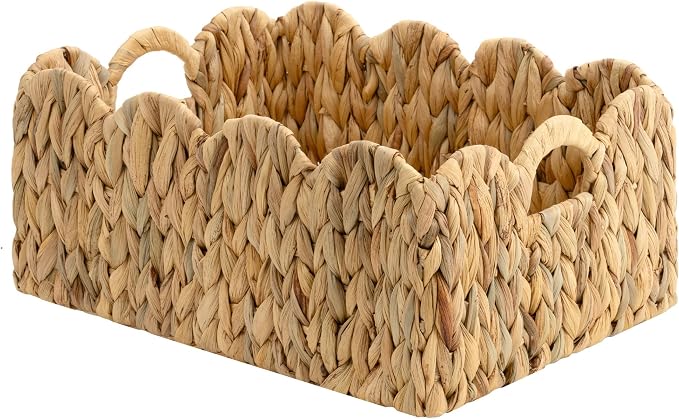StorageWorks Wicker Baskets for Nursery, Water Hyacinth Scalloped Baskets | Scalloped Wicker Basket for Living Room, Decorative Scalloped Baskets for Storage, Wicker Baskets for Organizing and Decor by StorageWorks