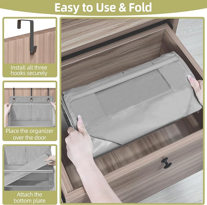 Over Door Organizer with 6 Extra Large Pockets 12 Side Pockets, Sturdy Closet Storage Rack, Hanging Storage Organizer with Clear Window for Shoes, Diaper, Bedroom, Bathroom, Grey, 6-Pack - Image 6