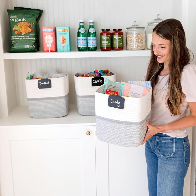 NaturalCozy Storage Cubes 11 Inch Cotton Rope Woven Baskets for Organizing, 3-Pack | Cube Storage Bin | Square Storage Baskets for Shelves Organizer, Classroom, Kids Toy Bins, Closet, Baby Nursery - Image 9