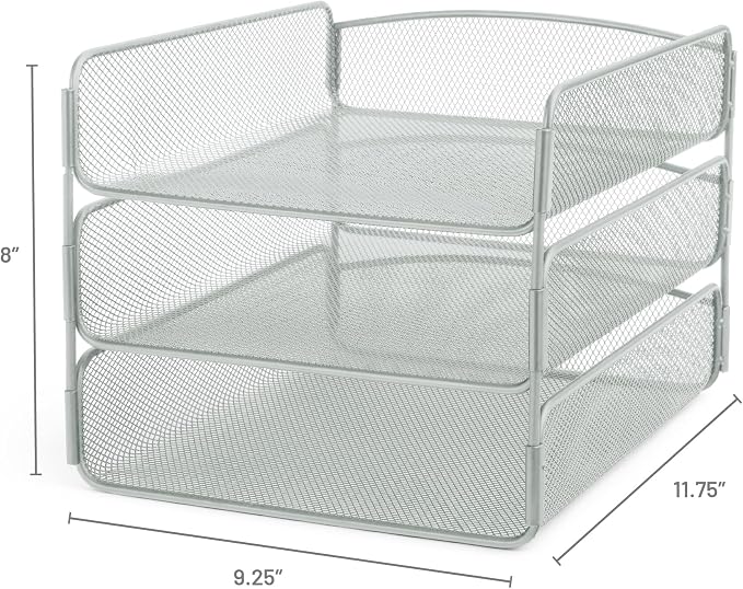Safco Onyx Desktop Organizer, 3-Tier Paper Tray, Durable Steel Mesh Construction,Silver - Image 2