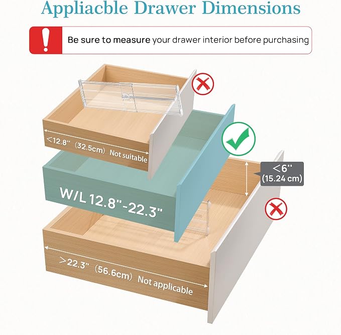 Vtopmart 6" Tall Upgrade Drawer Dividers, 12.8"-22.3" Expandable, 10 Pack | Deep Drawer Organizer, Big Drawer Separator, Clear plastic Adjustable Storage Divider for Dresser, Baby Supplies, Kitchenware - Image 3