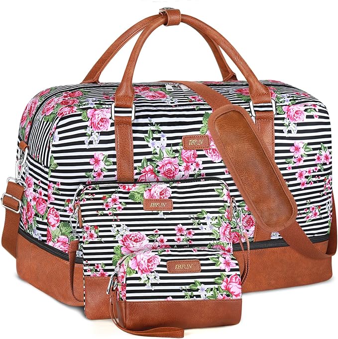 Weekender Bags for Women, 21" Travel Duffle Bag with Shoe Compartment | 3PCS Carry On Overnight Large Duffel Bag with Crossbody Bag and Toiletry Bag for Weekend Travel Gym Hospital Business Trip by IBFUN